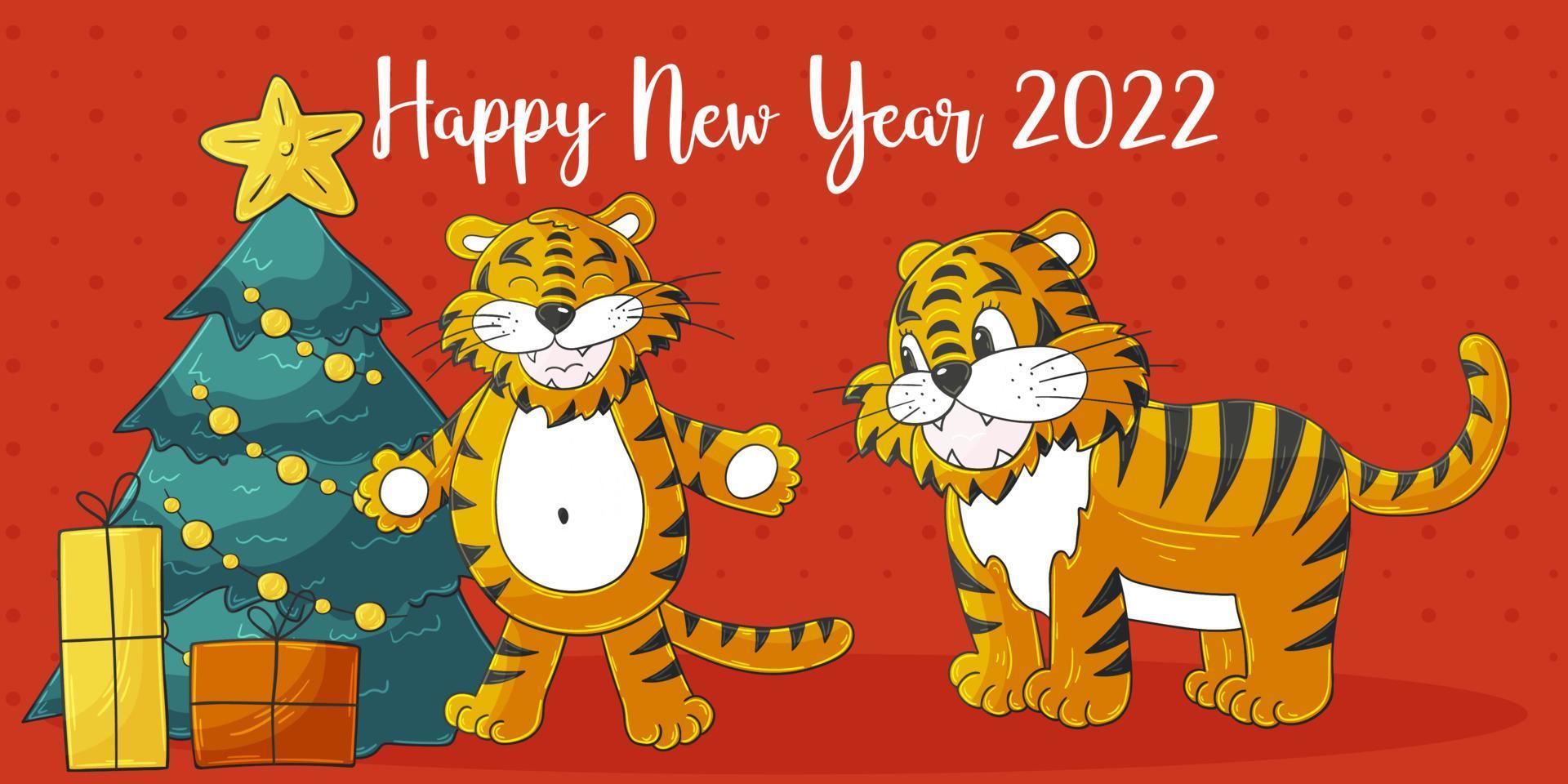 Tiger in hand draw style. Symbol of 2022. Collection New Year 2022 vector