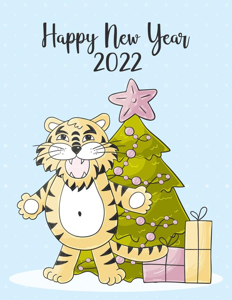 Tiger in hand draw style. Symbol of 2022. Collection New Year 2022 vector