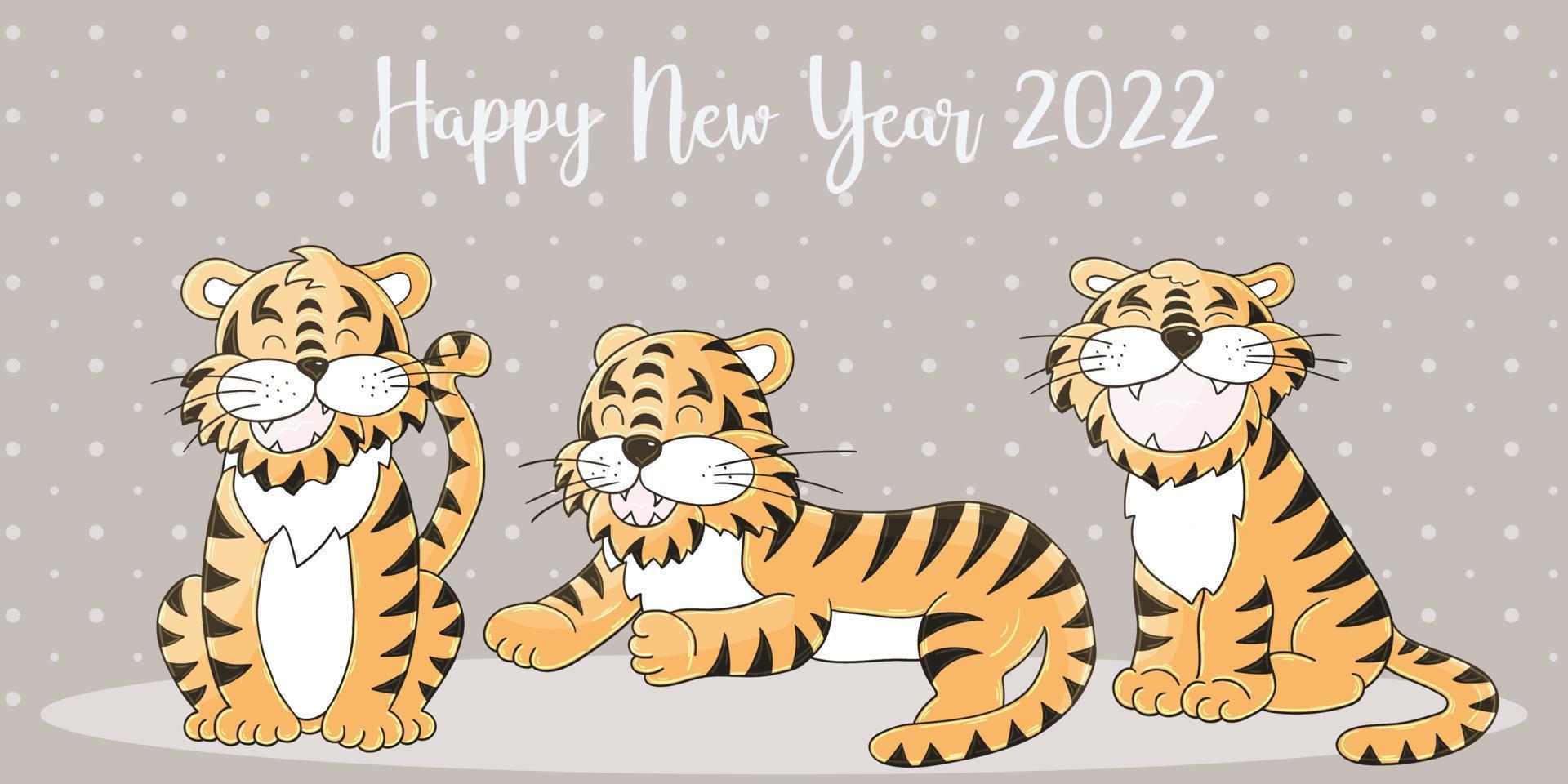 Tiger in hand draw style. Symbol of 2022. Collection New Year 2022 vector