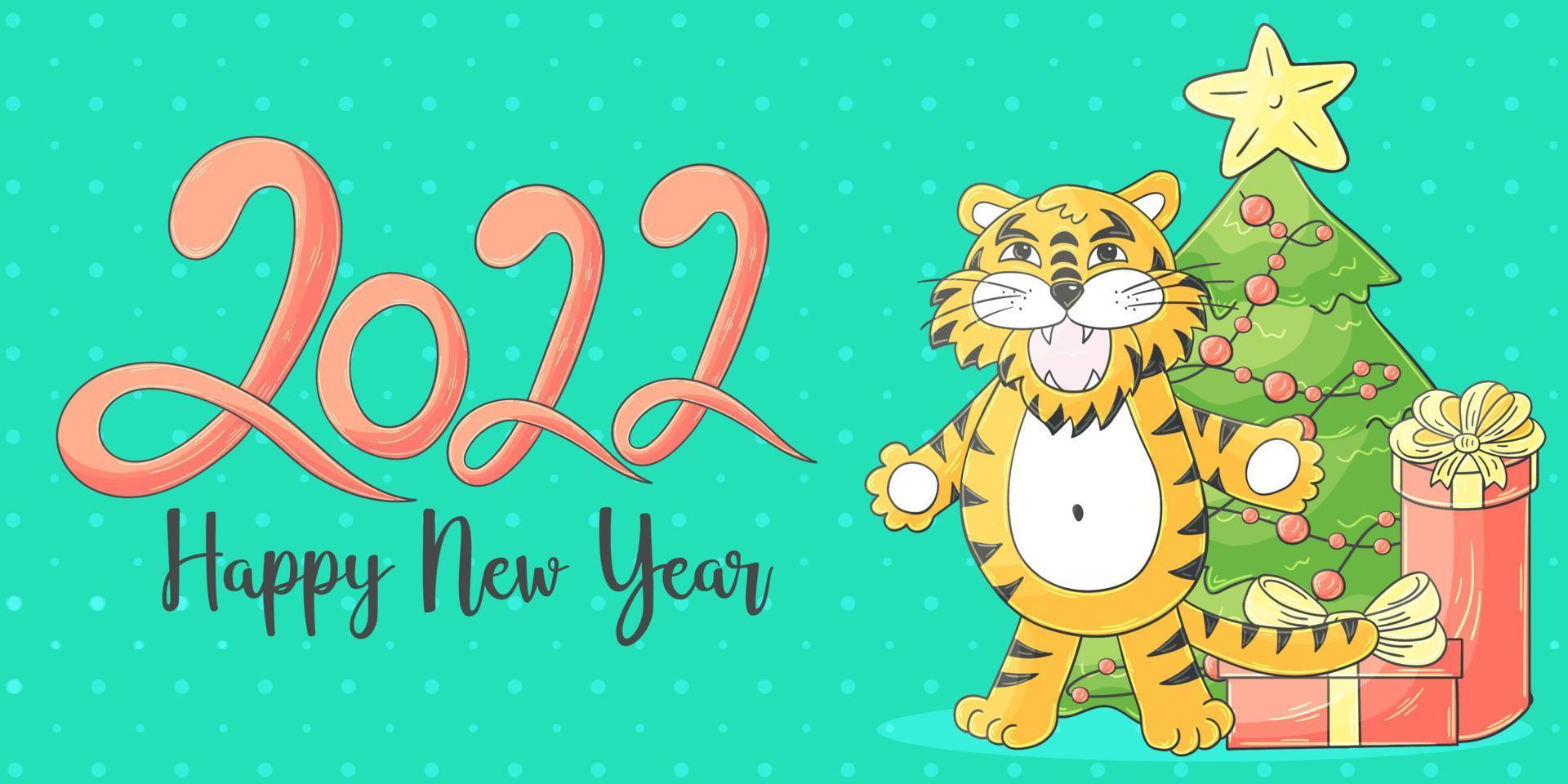 Tiger in hand draw style. Symbol of 2022. Collection New Year 2022 vector