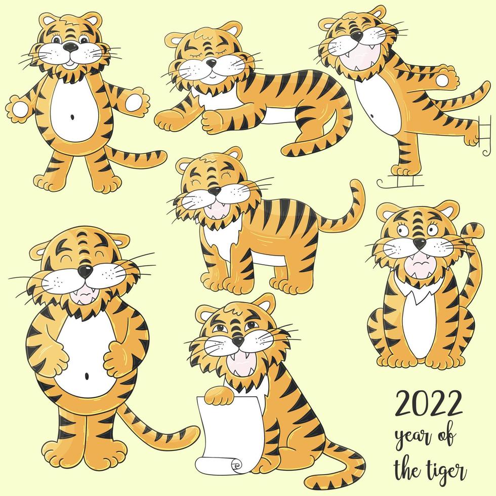 Tiger in hand draw style. Symbol of 2022. Collection New Year 2022 vector