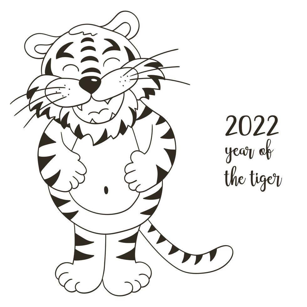 Tiger in hand draw style. Symbol of 2022. New Year 2022 vector