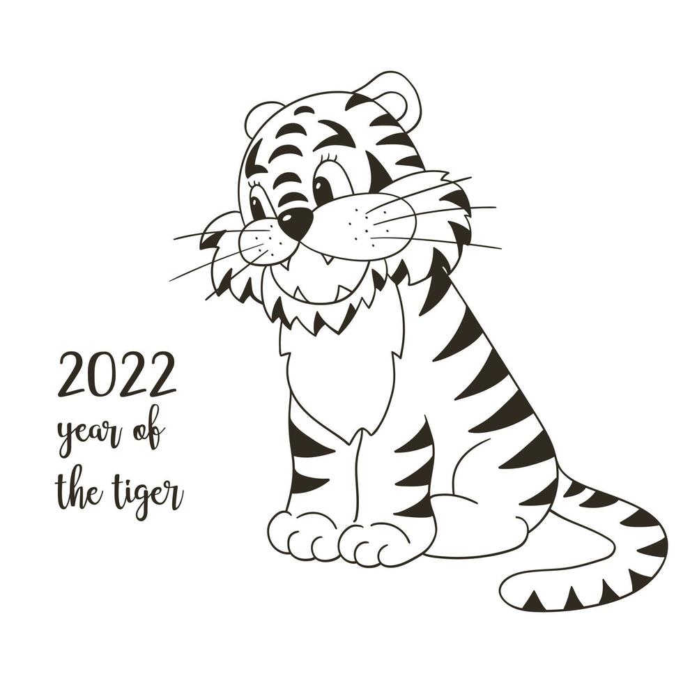 Tiger in hand draw style. Symbol of 2022. New Year 2022 vector