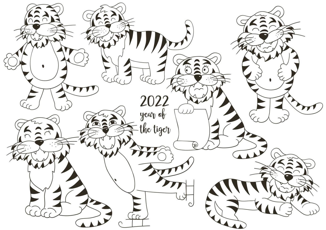 Tiger in hand draw style. Symbol of 2022. New Year 2022 vector