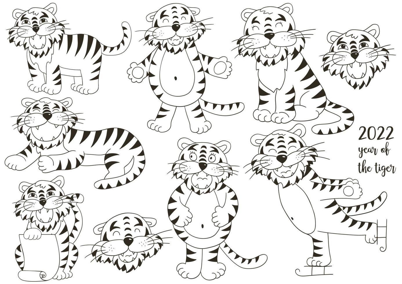 tigre en estilo de dibujo a mano. símbolo de 2022 año nuevo 2022 vector