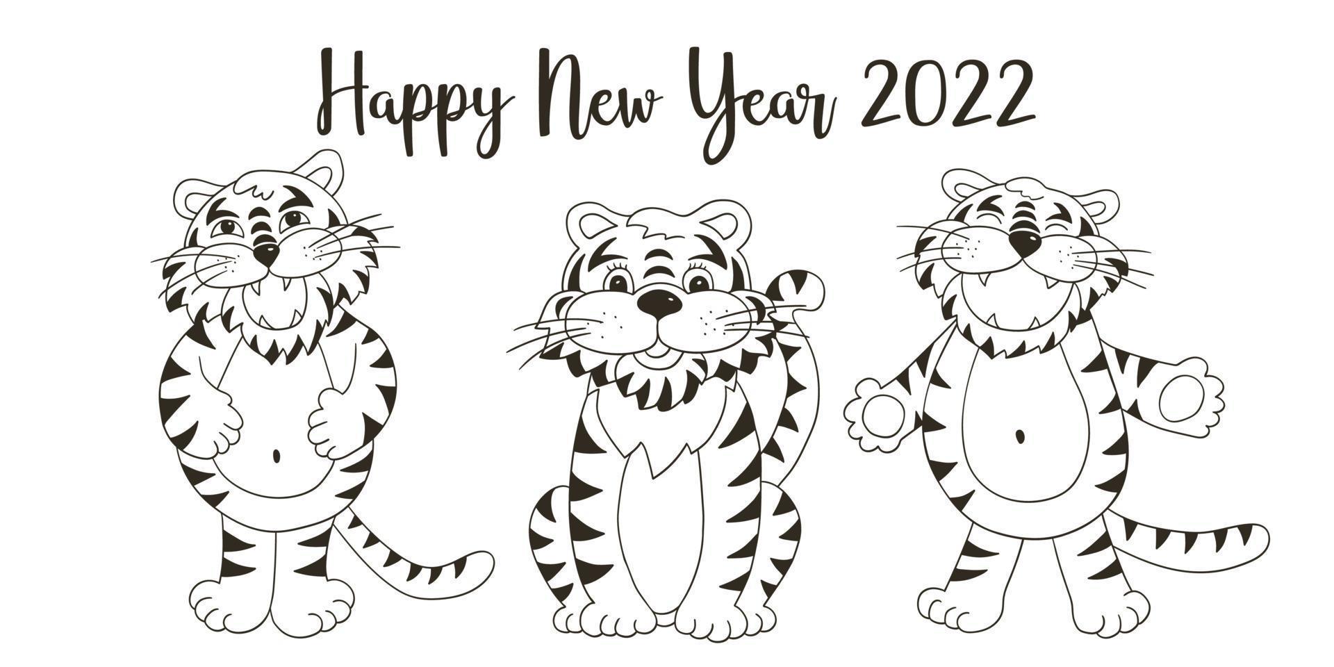 Tiger in hand draw style. Symbol of 2022. New Year 2022 vector