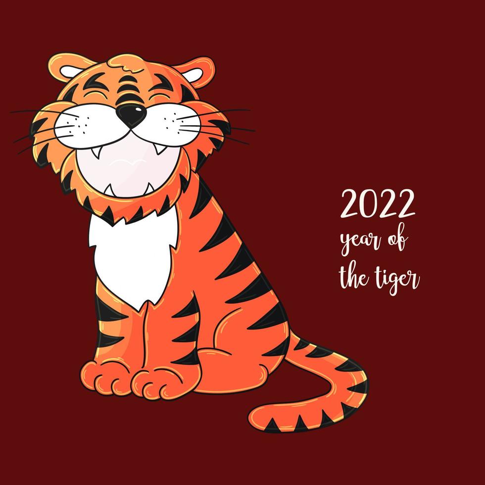 Tiger in hand draw style. Symbol of 2022. New Year 2022 vector