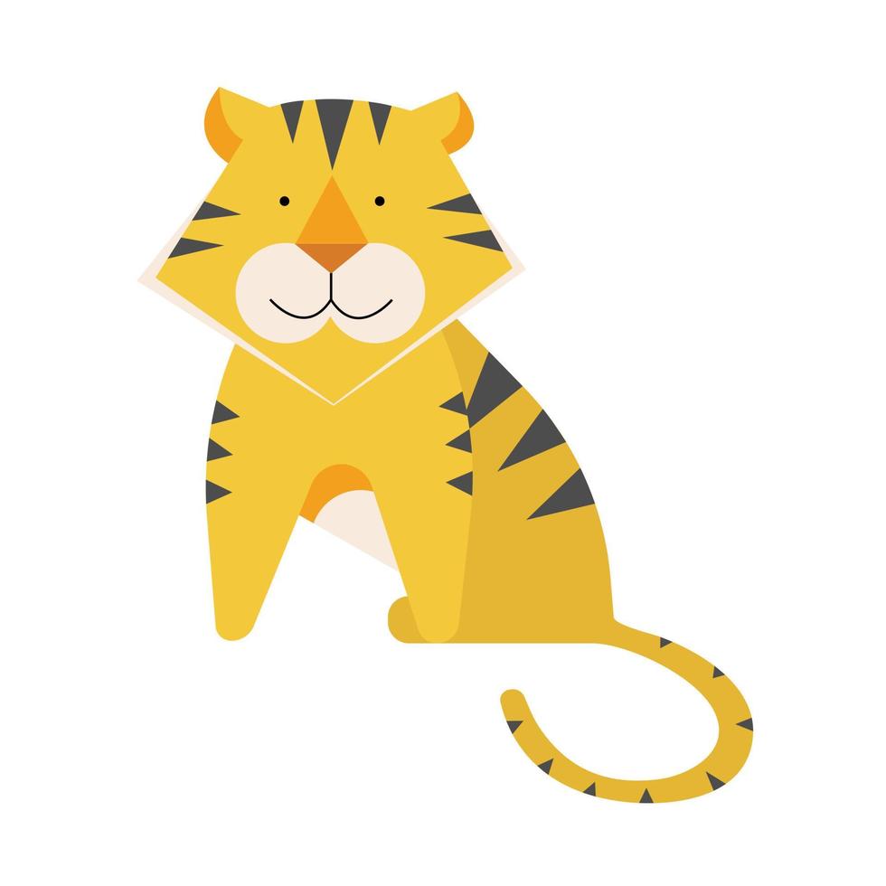 Chinese tiger vector illustration on white background. Flat cartoon style.