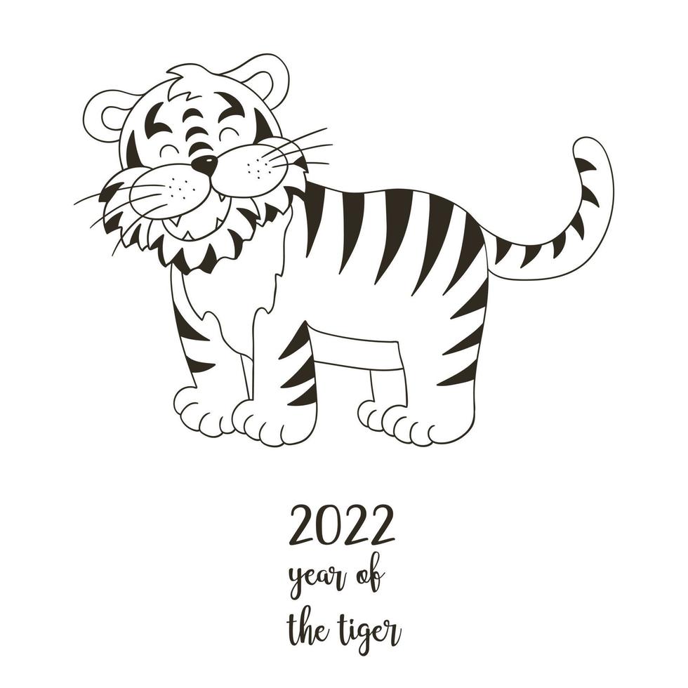 Tiger in hand draw style. Symbol of 2022. New Year 2022 vector