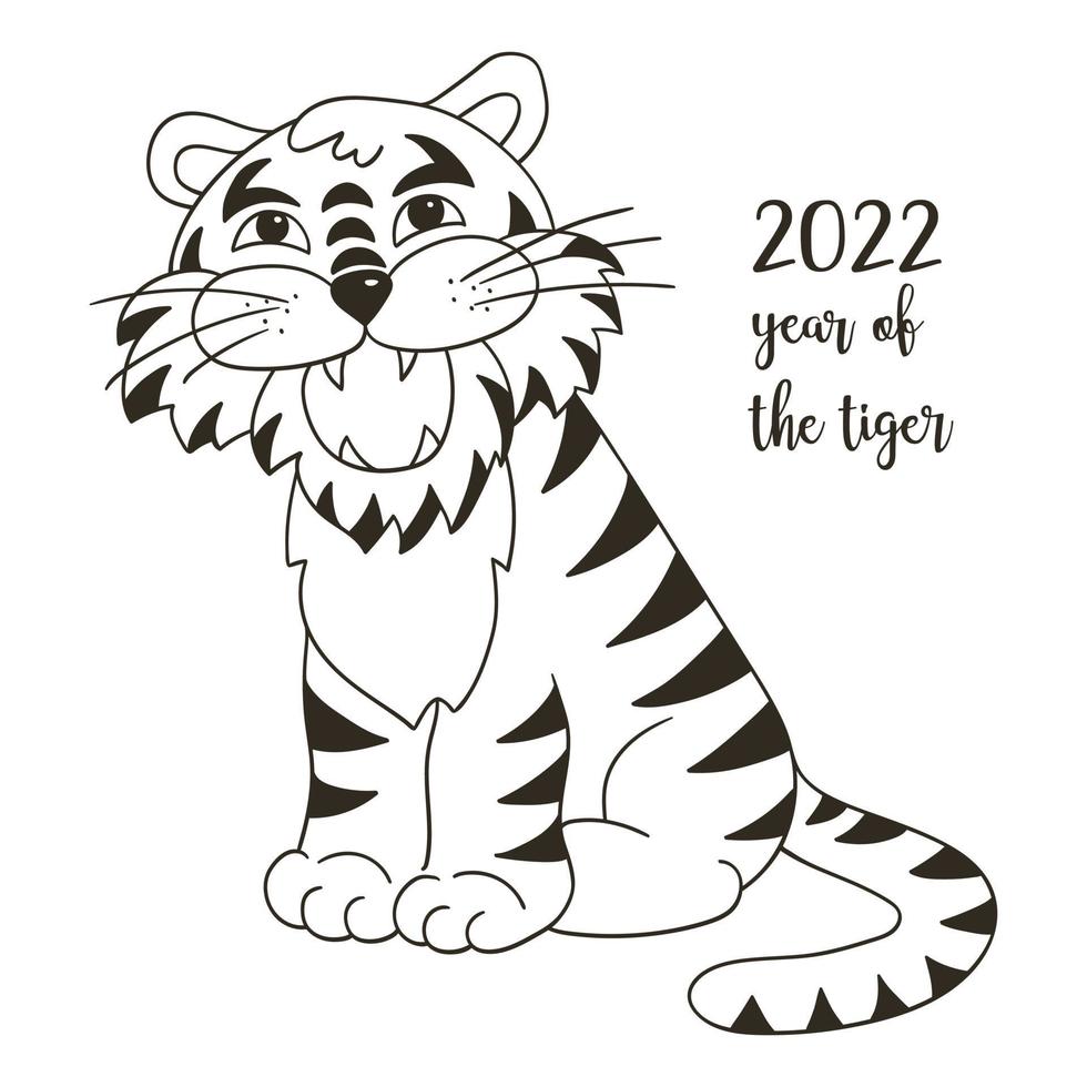 Tiger in hand draw style. Symbol of 2022. New Year 2022 vector