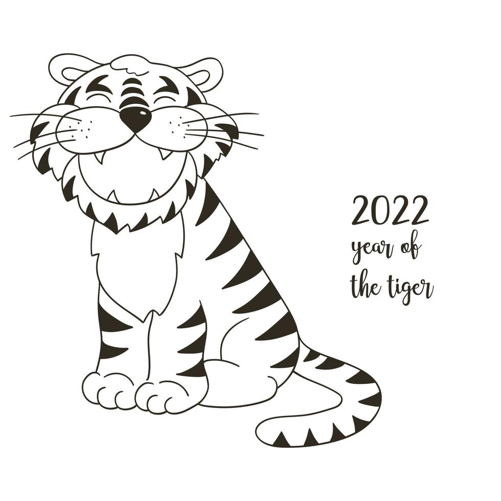 Tiger in hand draw style. Symbol of 2022. New Year 2022 vector