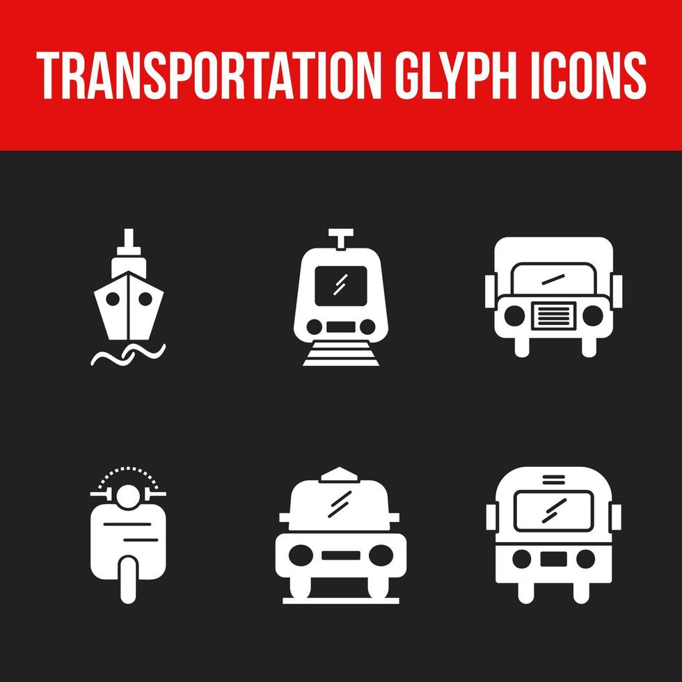 Beautiful Transportation unique glyph 6 icons set vector