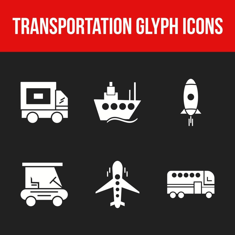 Transportation icon set of unique glyph icons vector