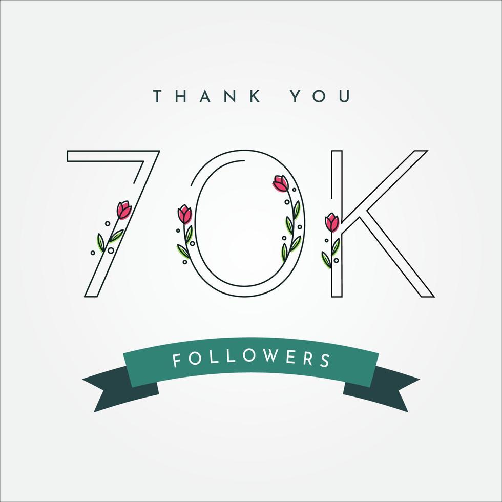 Thank You 70k Folowers With Flower Illustration Template Design vector