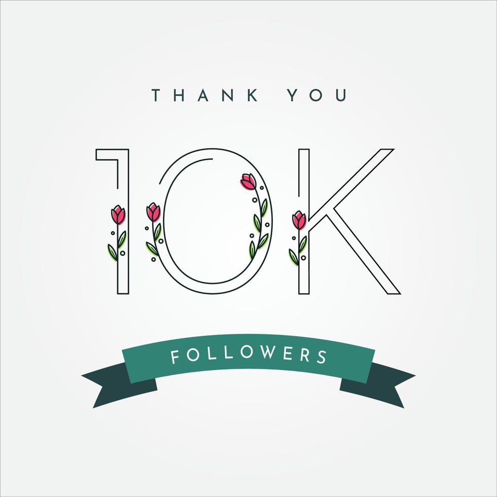 Thank You 10k Folowers With Flower Illustration Template Design vector