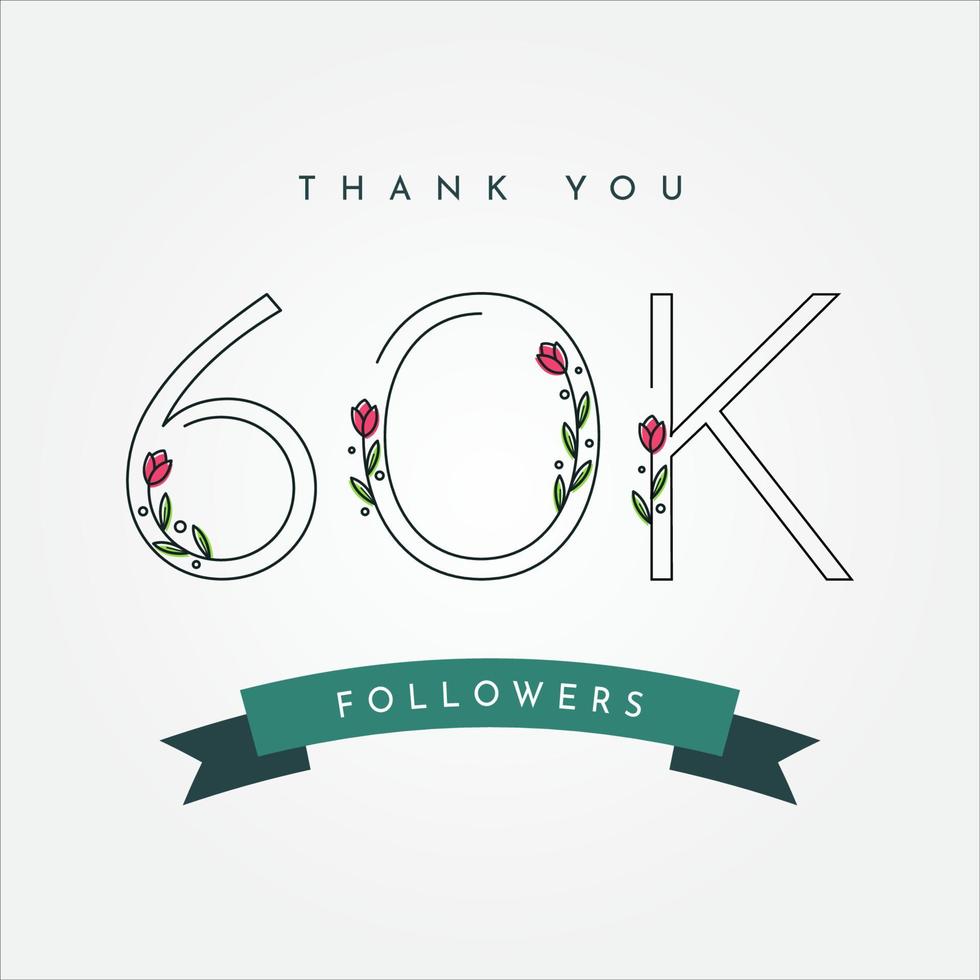 Thank You 60k Folowers With Flower Illustration Template Design vector