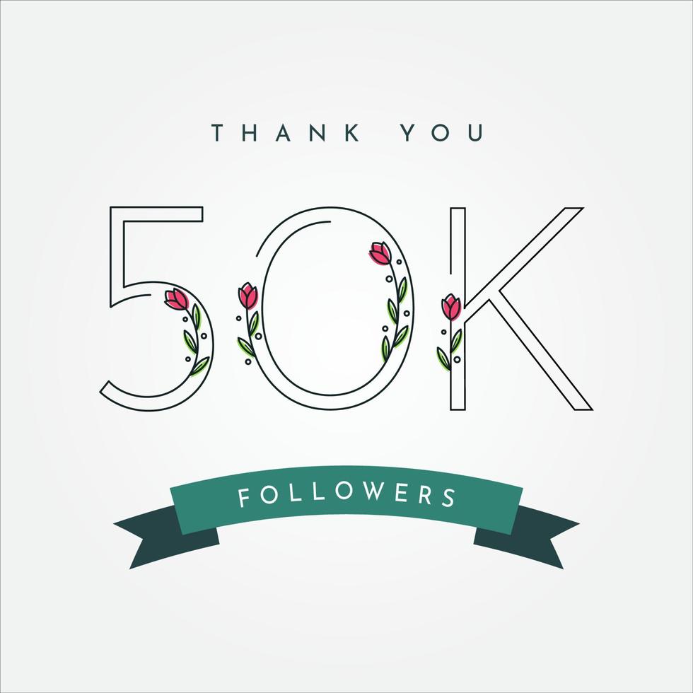 Thank You 50k Folowers With Flower Illustration Template Design vector