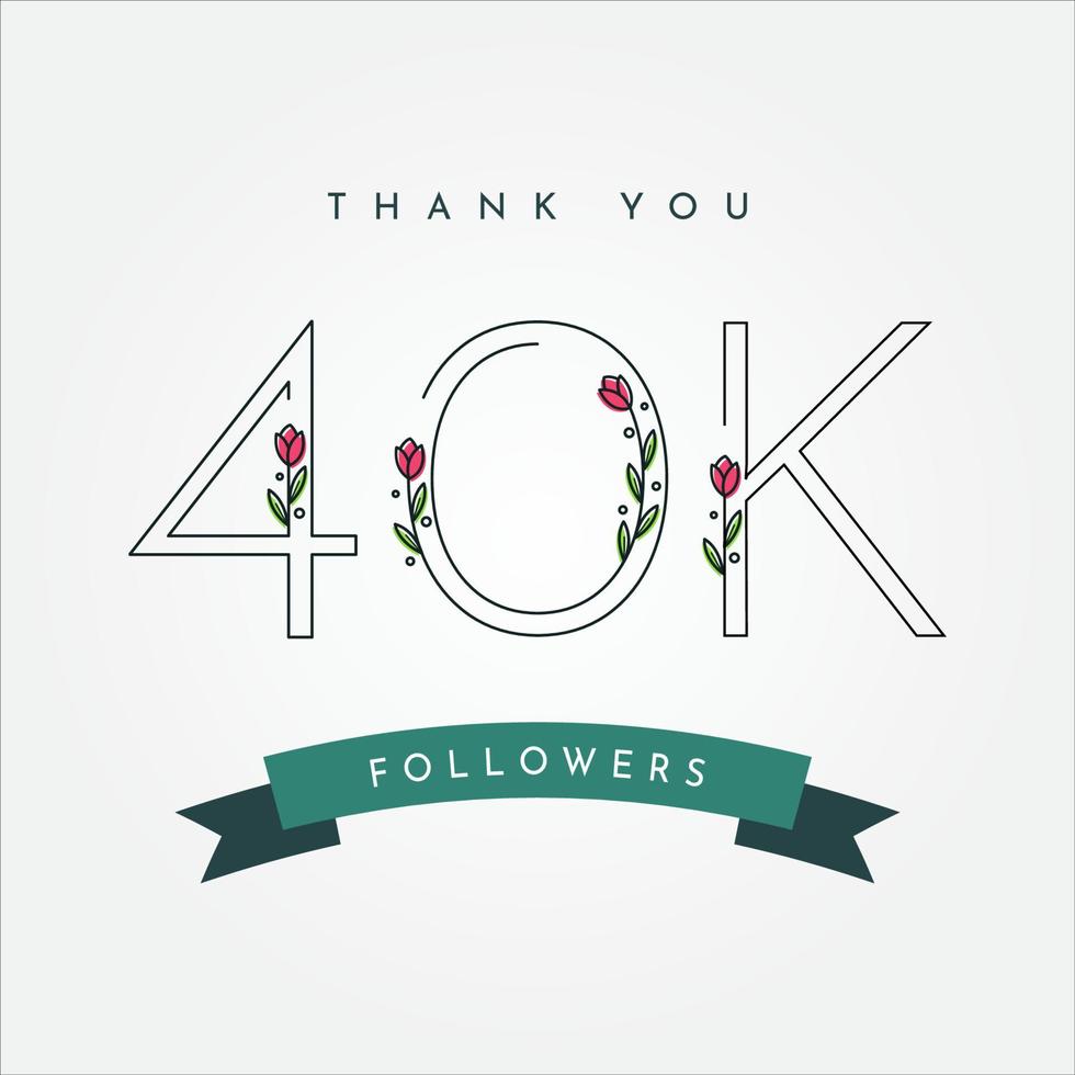 Thank You 40k Folowers With Flower Illustration Template Design vector