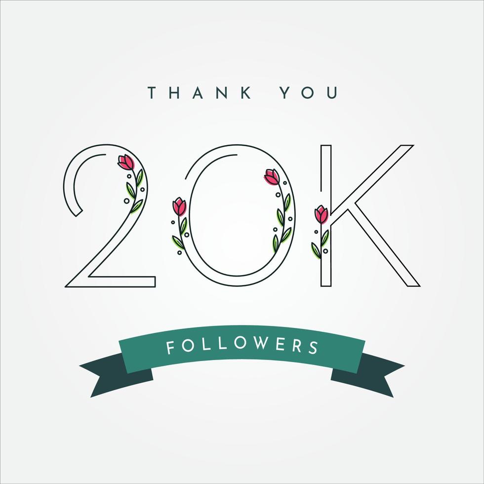 Thank You 20k Folowers With Flower Illustration Template Design vector