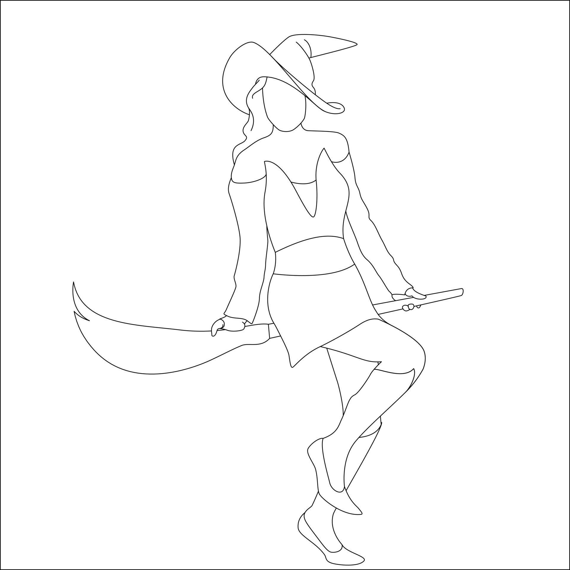 witch on broom stick - coloring page, Halloween coloring ...