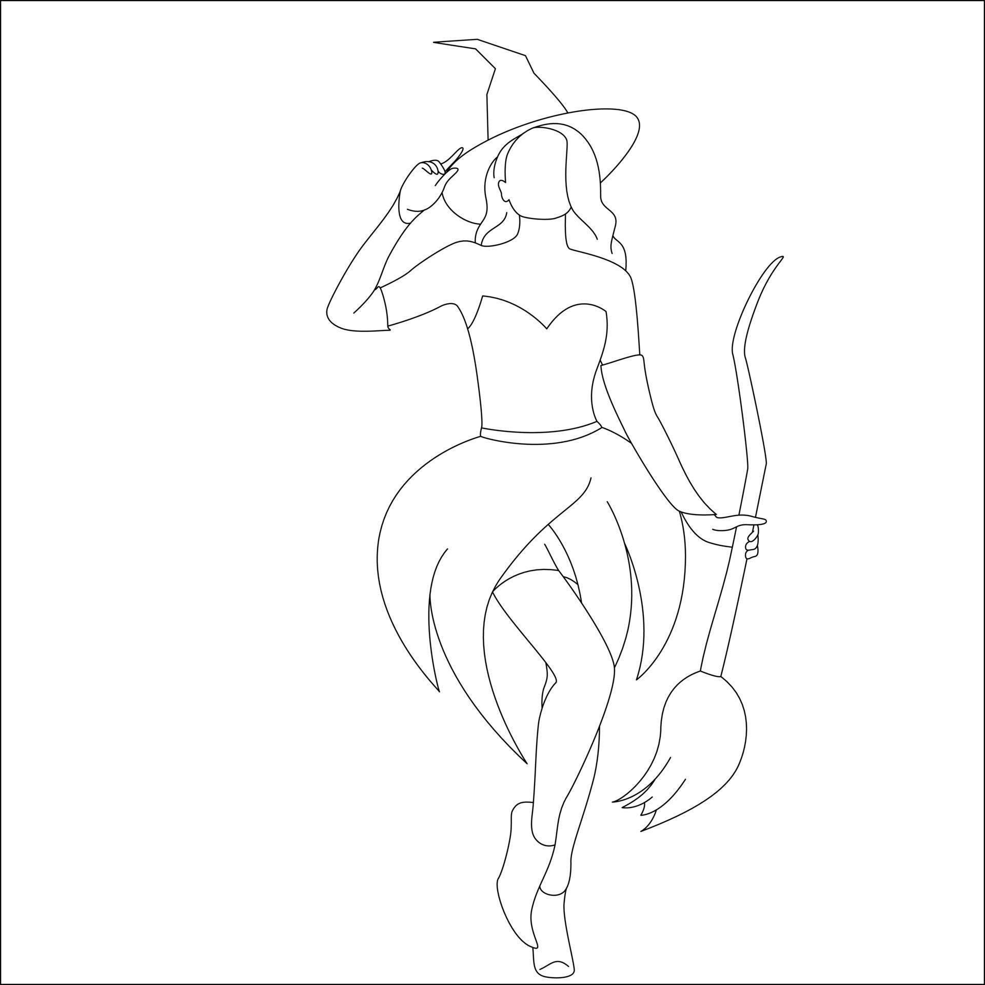 witch on broom stick - coloring page, Halloween coloring ...