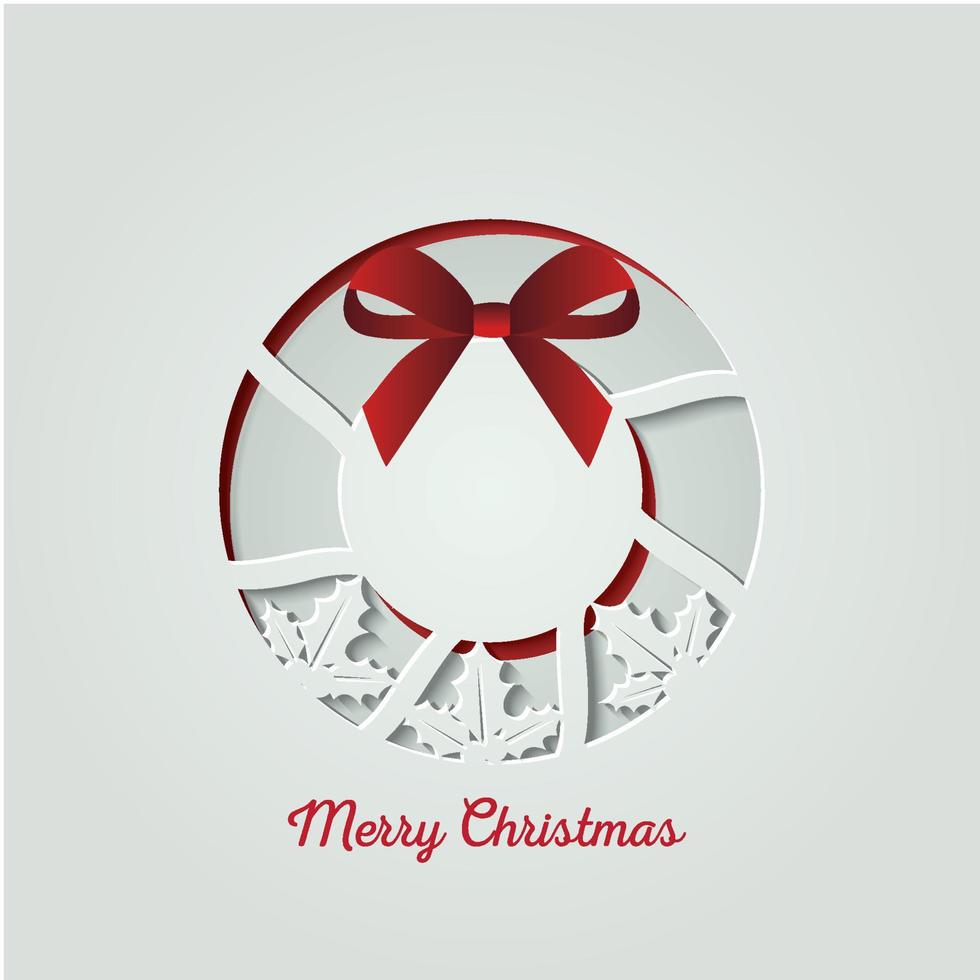 Christmas round gift card with red ribbon and satin bow vector