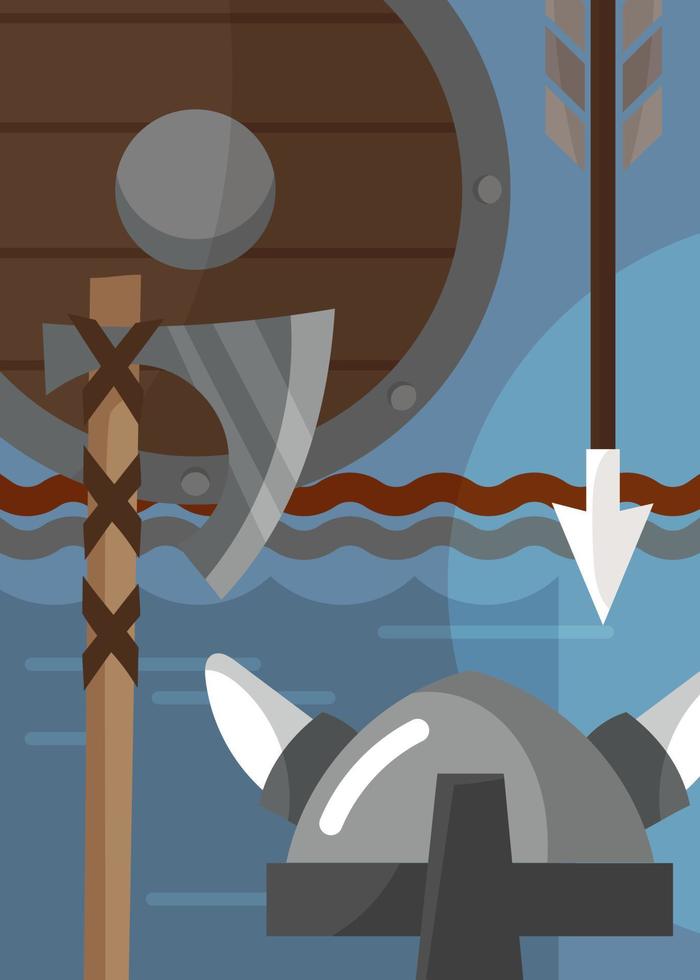 Viking poster with armor and weapons. vector