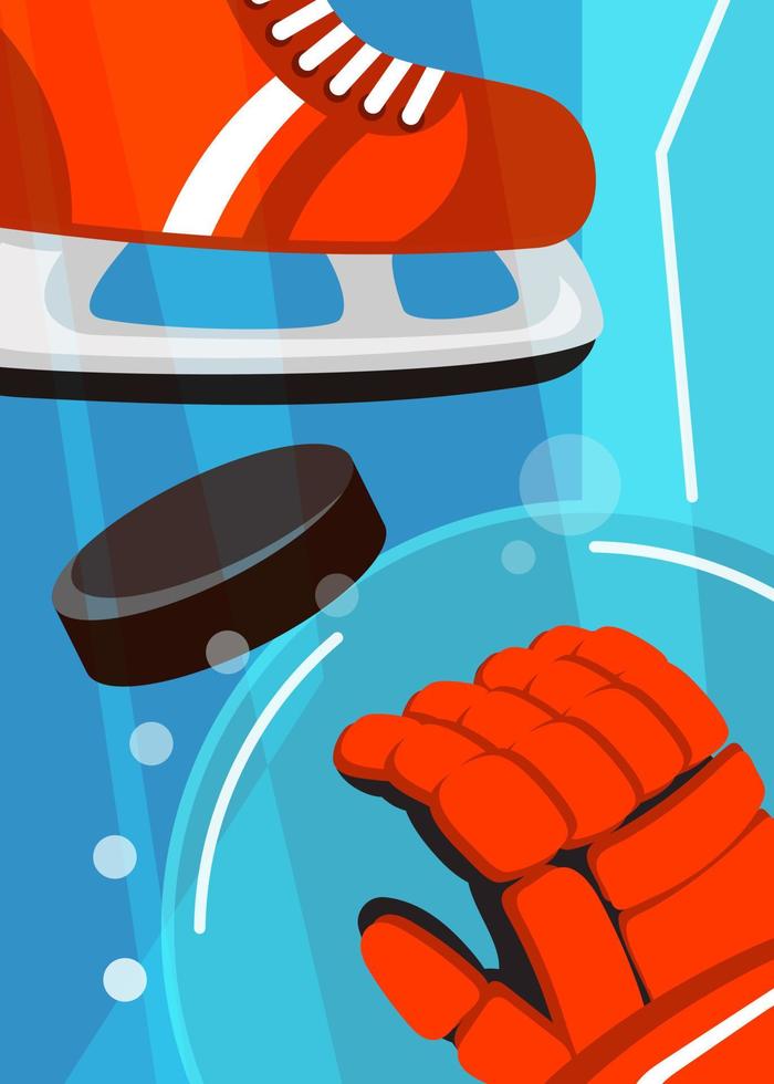 Hockey poster with skates and gloves. vector