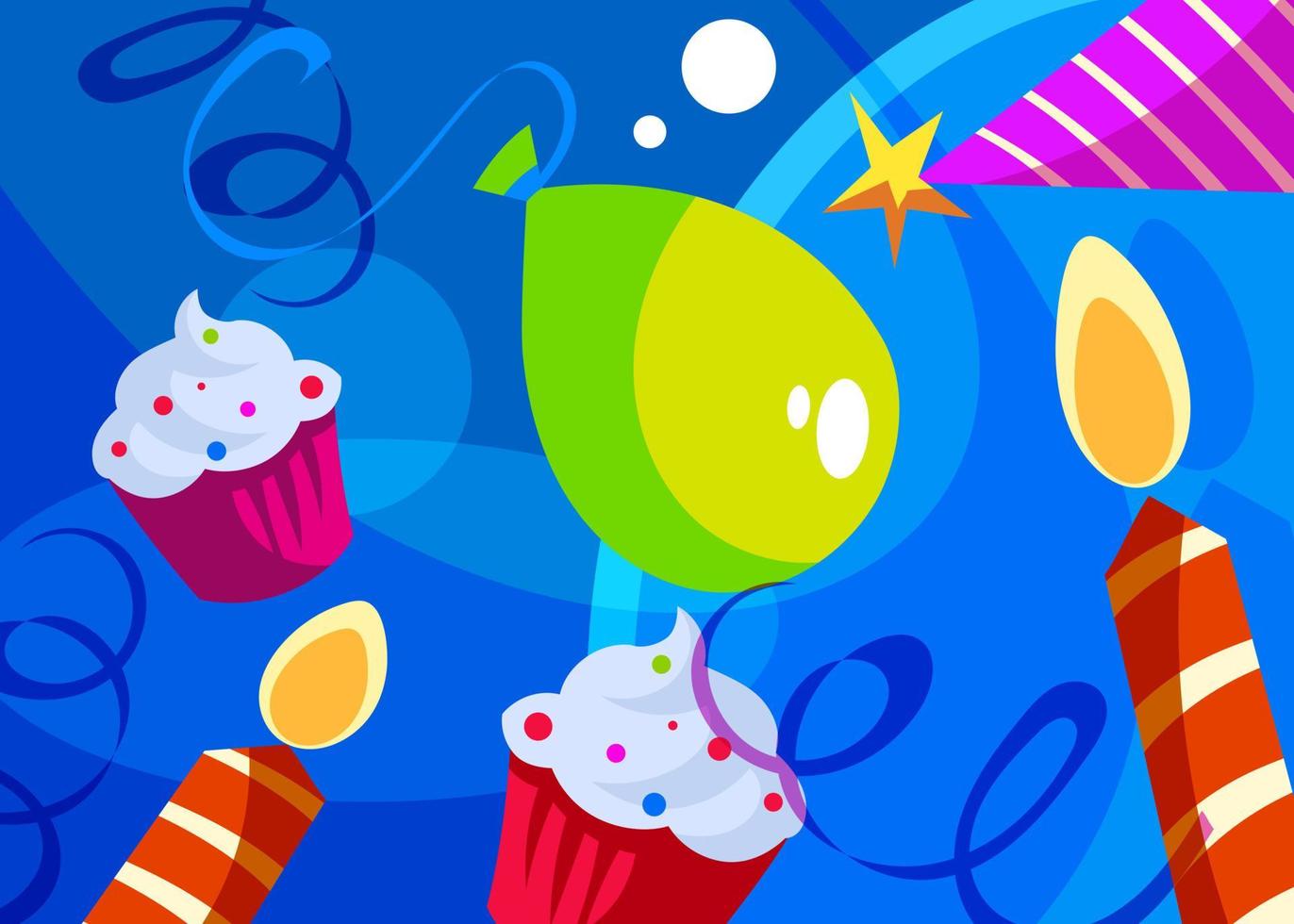 Happy Birthday banner with cakes and candles. vector