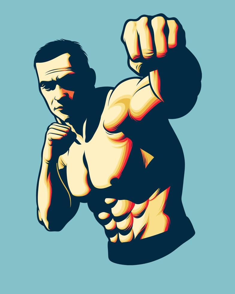 MMA Fighter Punching Pose for Poster or Merchandise design element vector