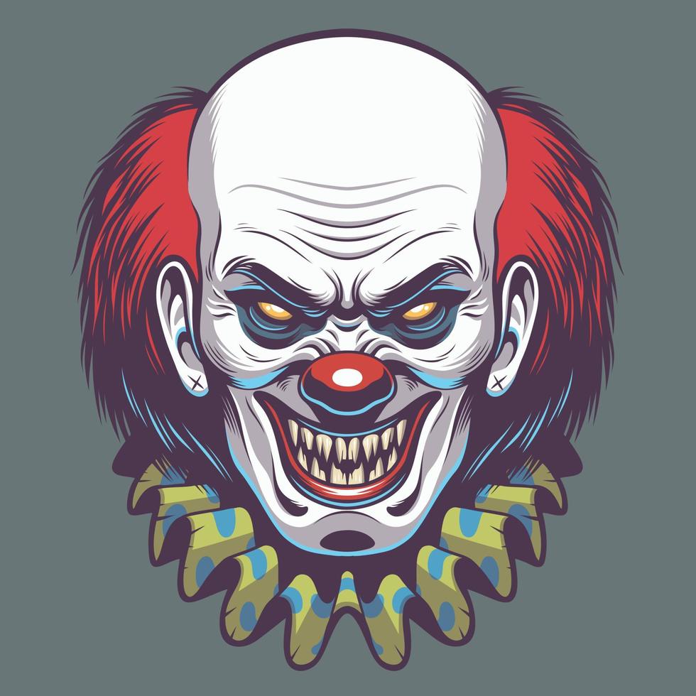 ilustración de cabeza de payaso malvado para elemento de diseño vector