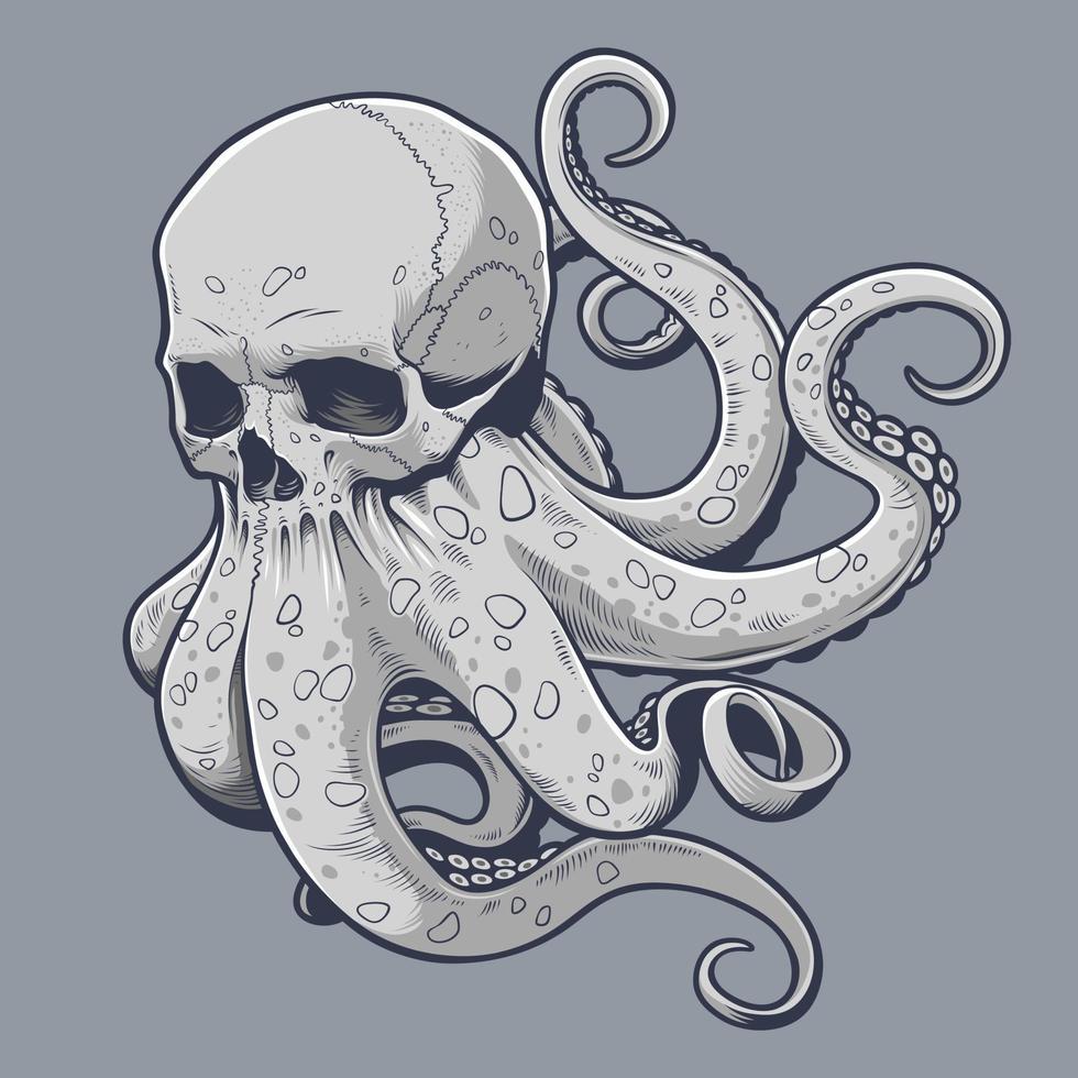 Skull with Octopus Tentacles Illustration, Octoskull vector