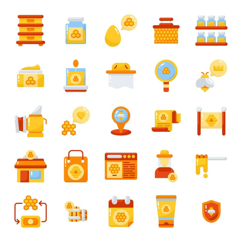 Bee and honey flat style icon set vector