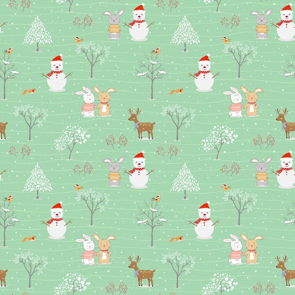 Christmas seamless pattern with cute animals happy on winter for decorative,kid product,fabric,textile or all print vector