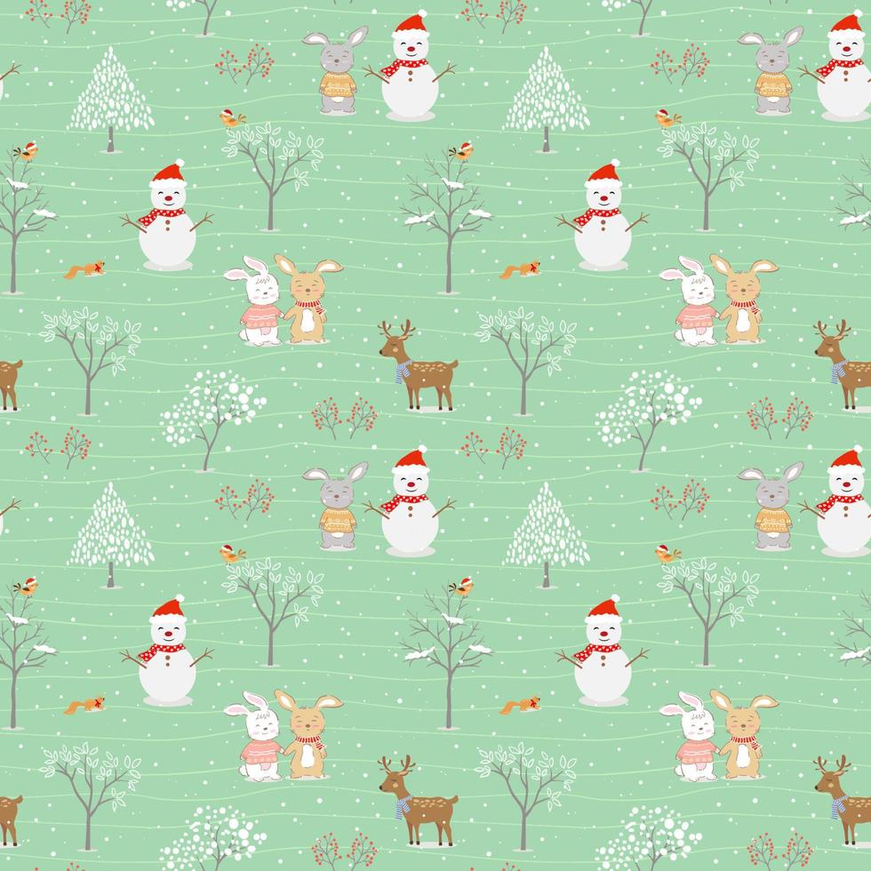 Navidad de patrones sin fisuras con lindos animales felices en invierno para decorativos, productos para niños, telas, textiles o todos los estampados vector