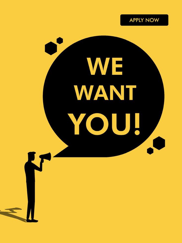 We want you poster, Minimal business recruiting announcement vector illustration