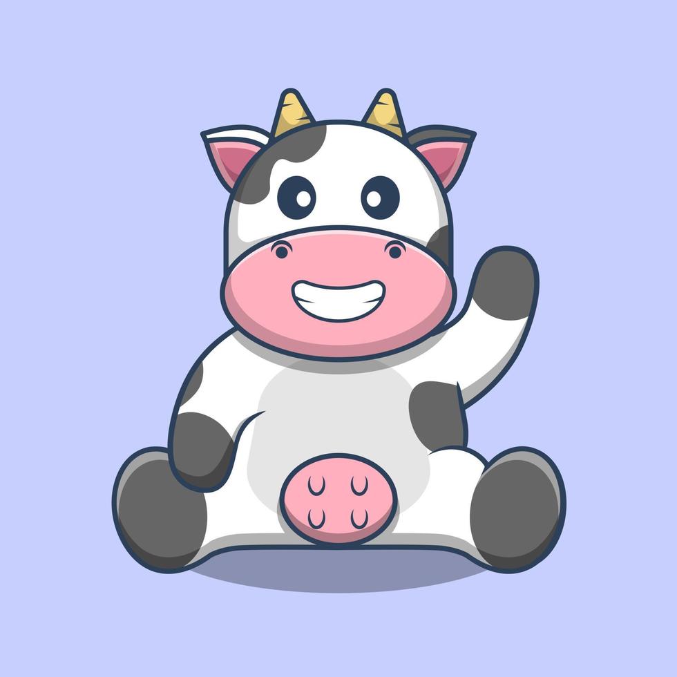 Cute Cow Waving Hand and Smile cartoon isolated vector. vector