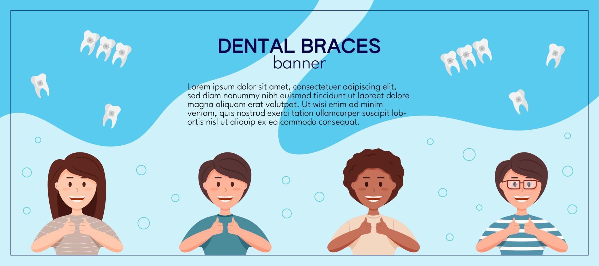 Dental braces banner template with teens vector