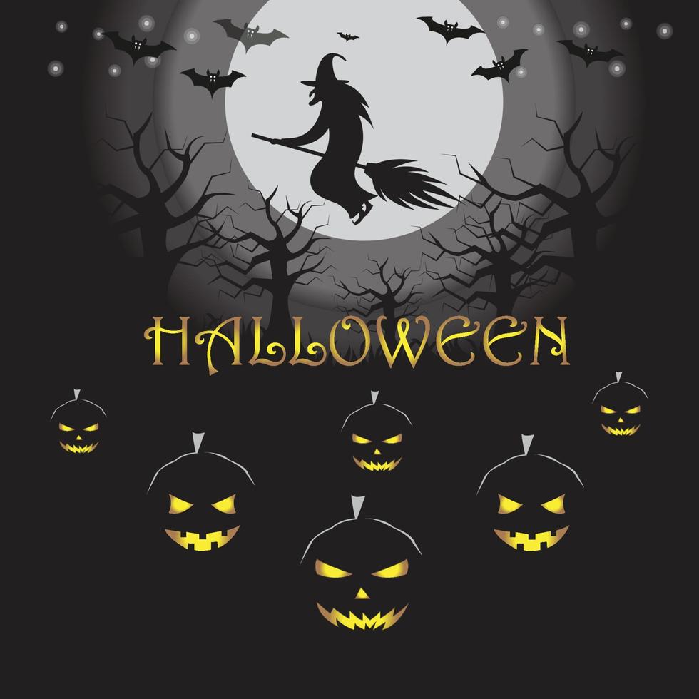 halloween celebration with pumpkin and witch in the moonlight vector