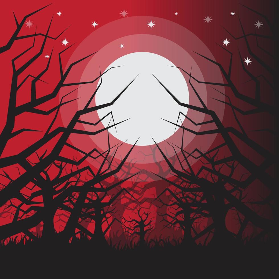 moon and dry tree background for halloween celebration vector
