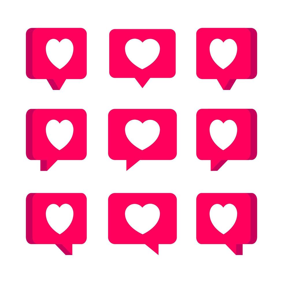 Group of heart speech bubbles with various shapes. Set of love emoji for social media. Simple trendy cute cartoon vector icon illustration. Flat style graphic element for happy expression concept.