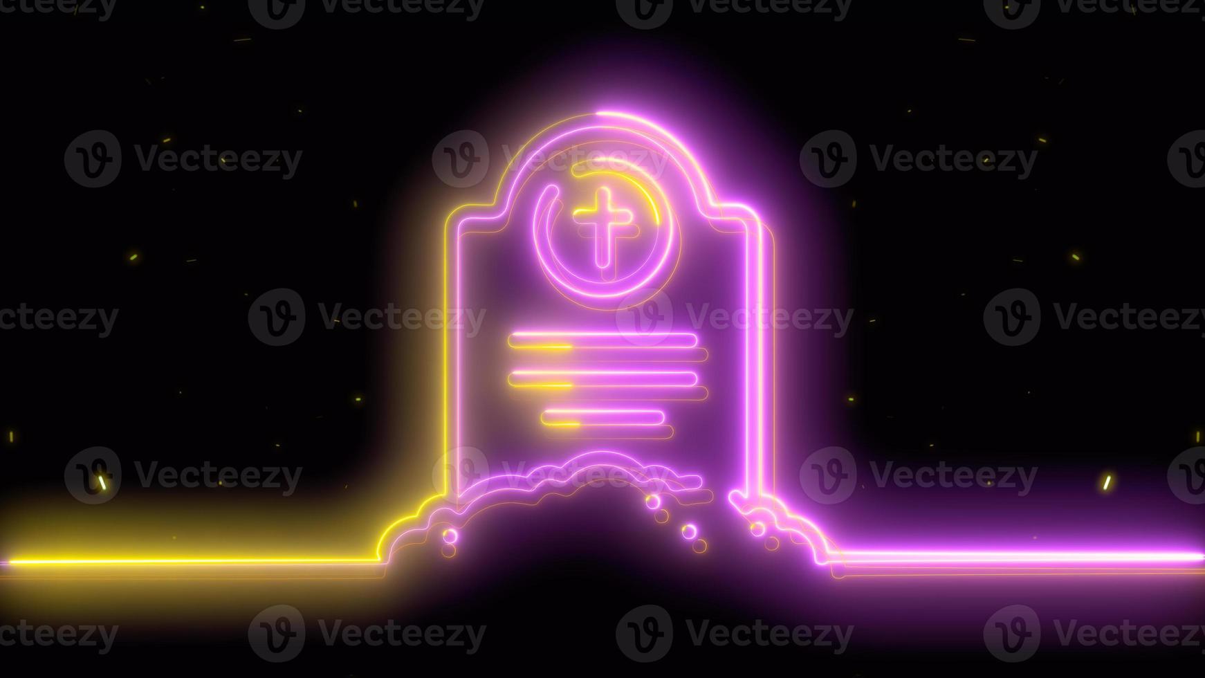 Neon purple, yellow Halloween  grave, emoji, 3d render, photo