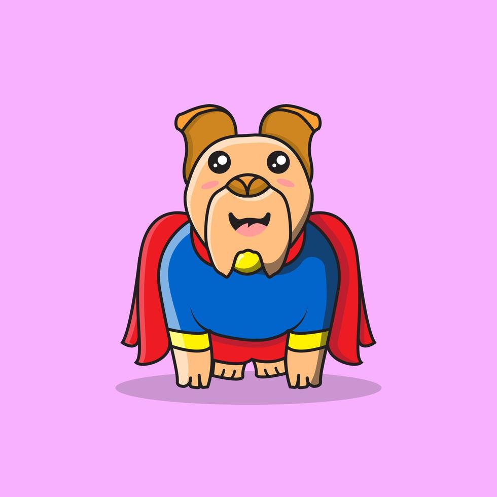 Ilustración de icono de vector de dibujos animados lindo perro superhéroe.