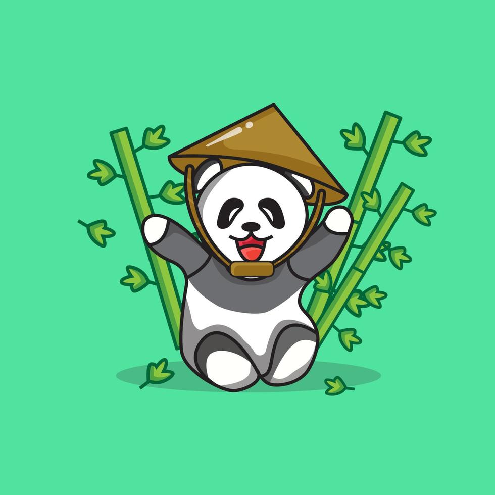 Cute Panda happy playing Vector Icon Illustration.