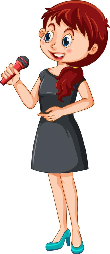 A young woman singing with microphone vector