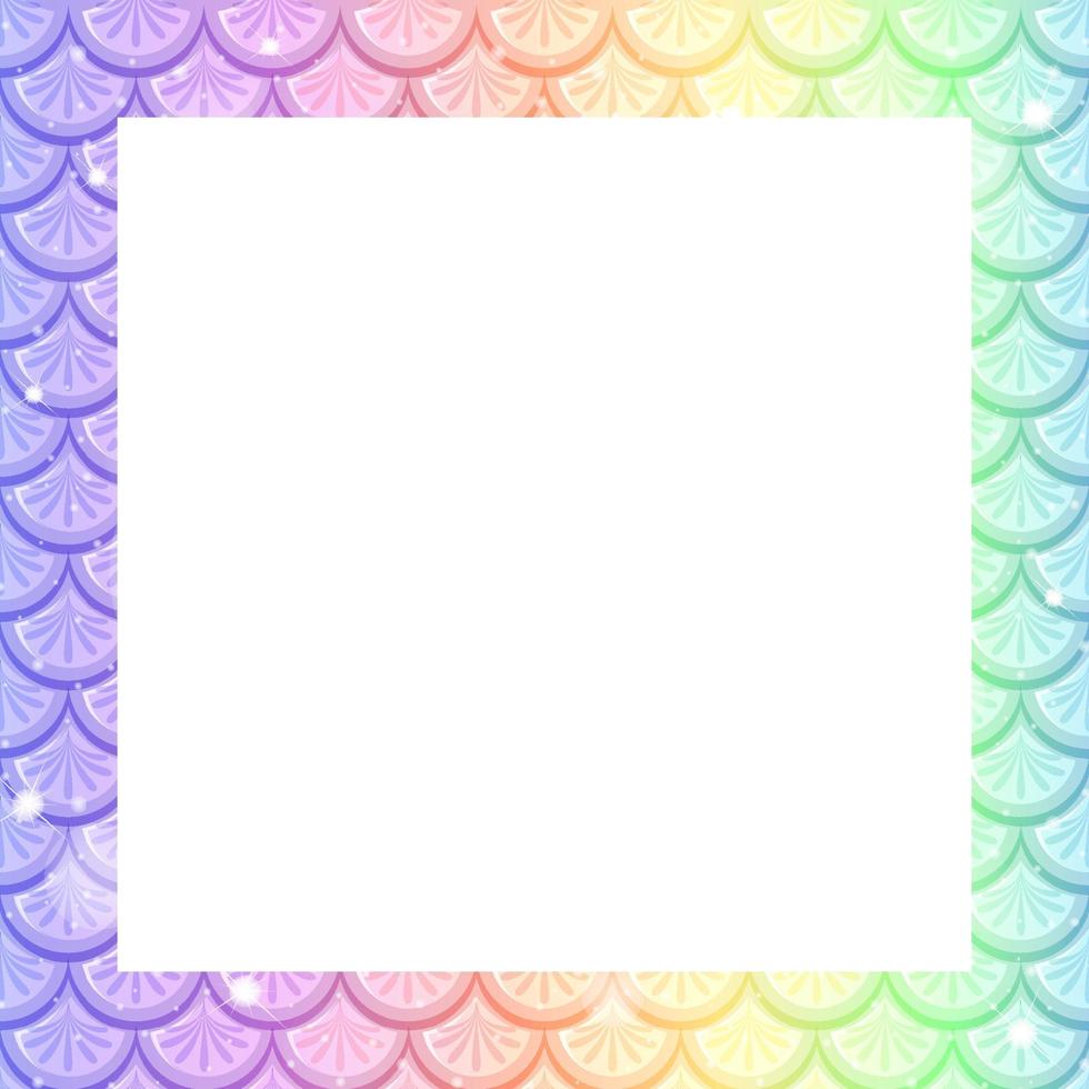 plantilla de marco de escamas de pescado arco iris pastel en blanco vector