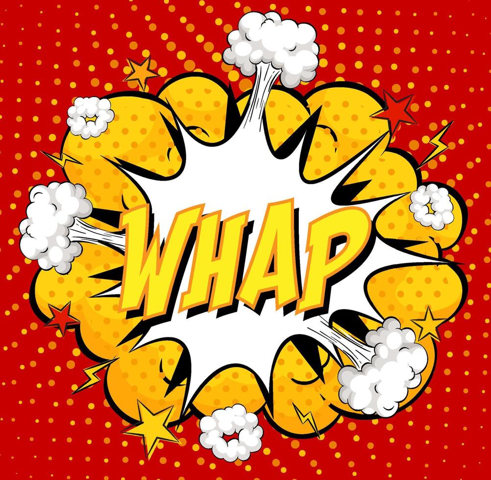 WHAP text on comic cloud explosion on red background vector