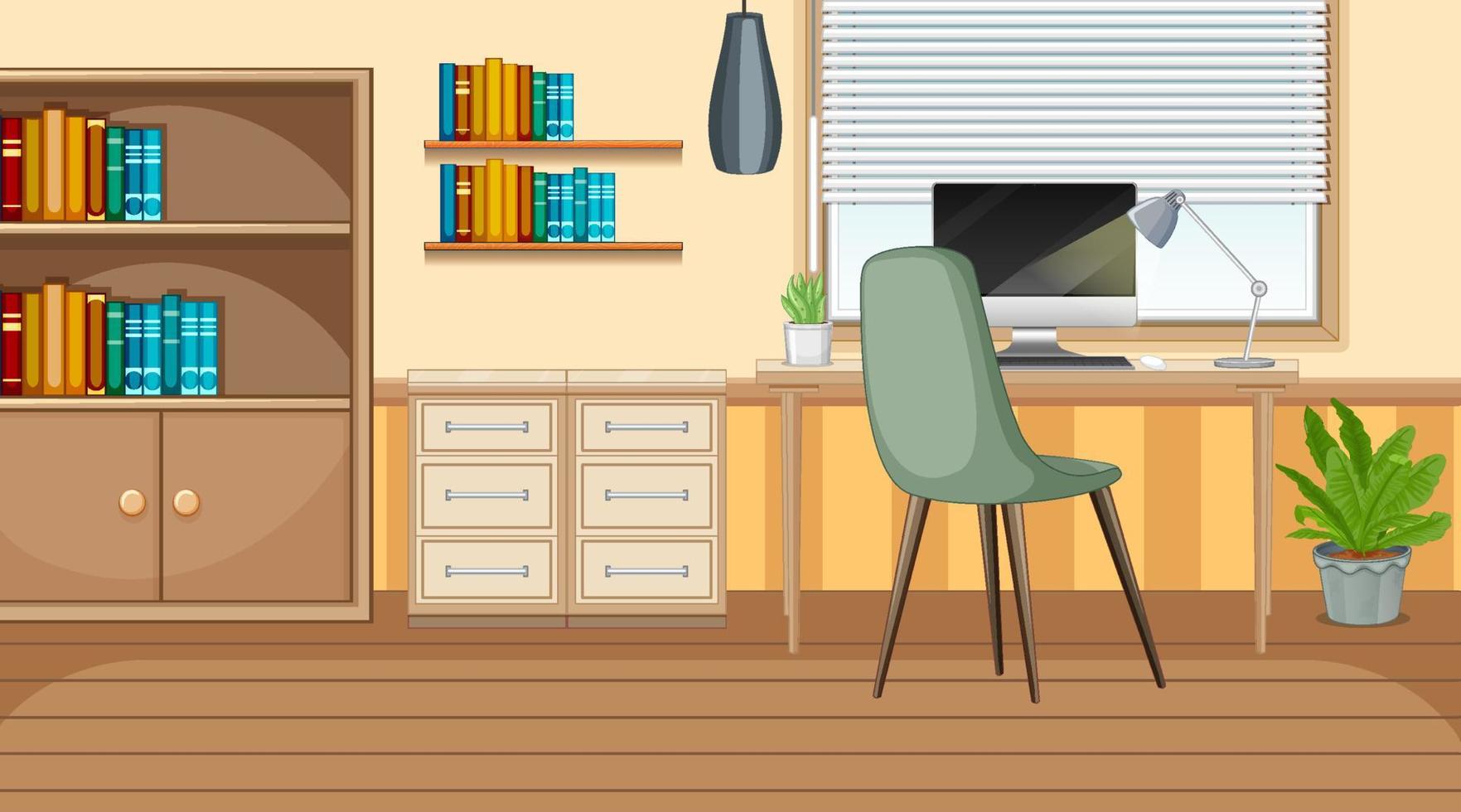 Workroom scene with computer on the table vector