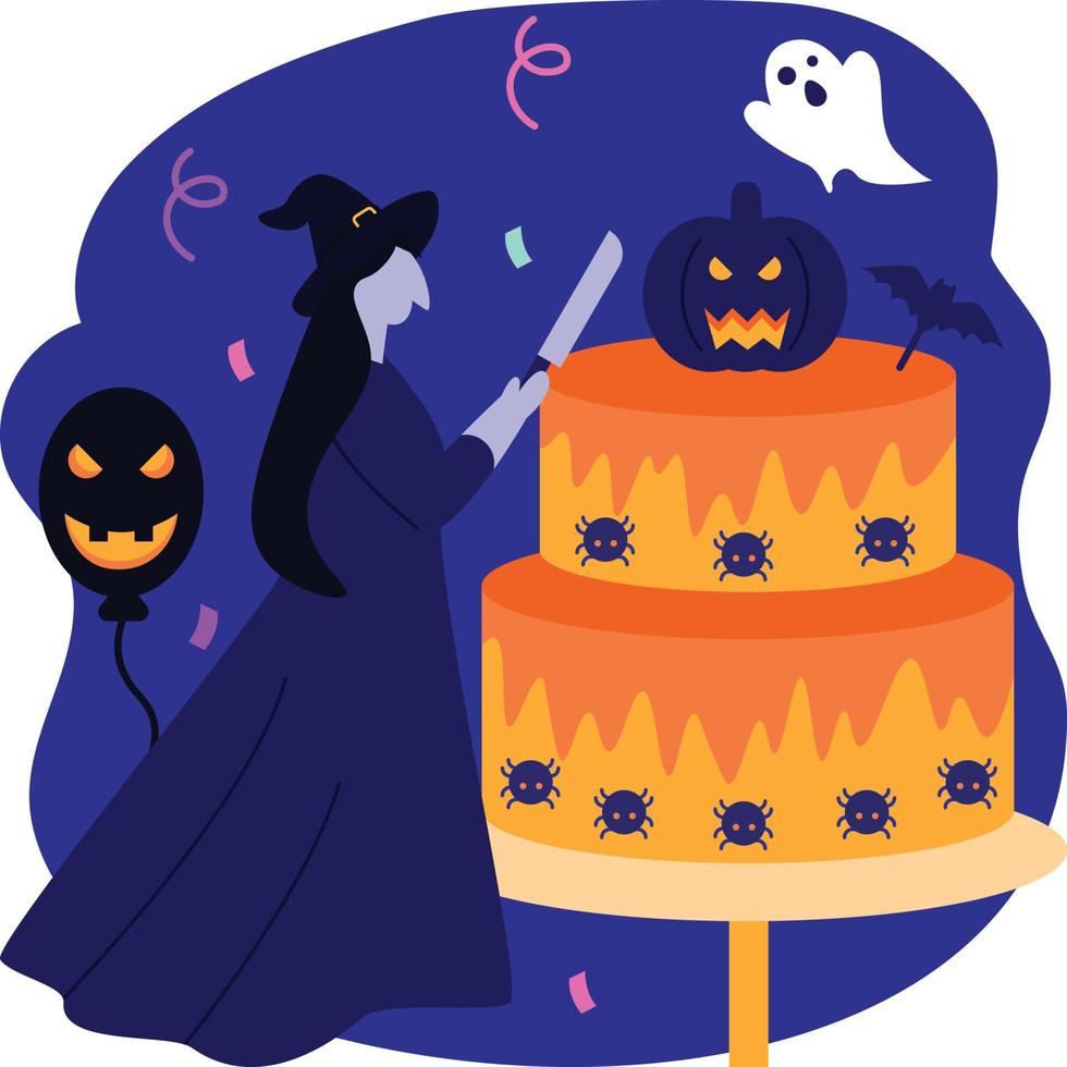 halloween cake cutting celebration vector