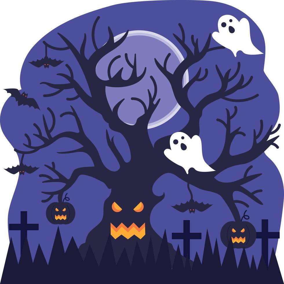 halloween tree illustration vector